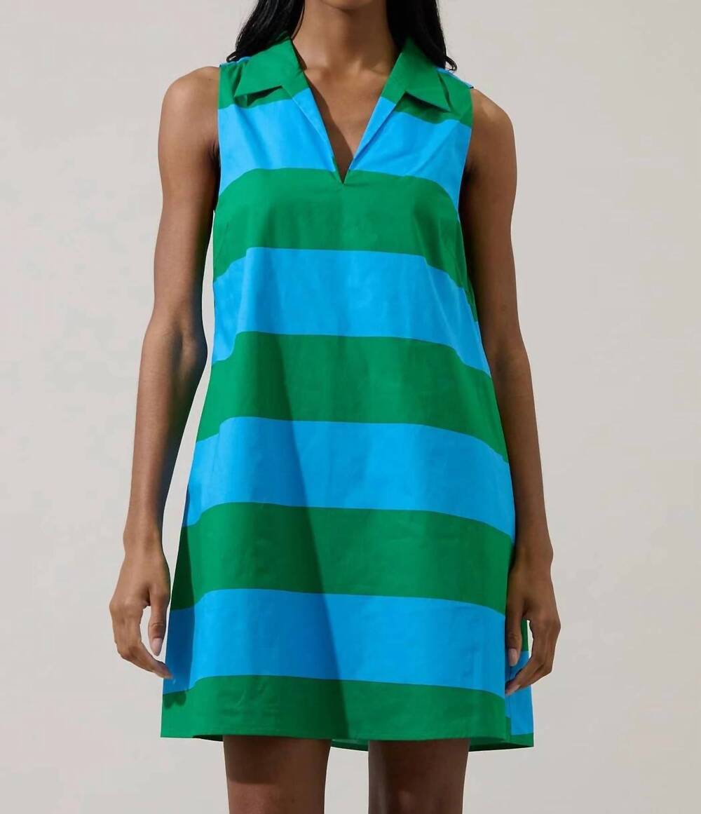 NEW SUGARLIPS valady striped collared shift dress in blue green stripe